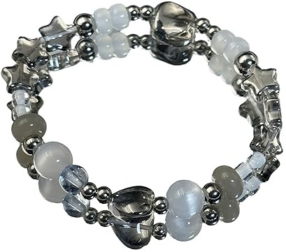 KieTeiiK Mode-Armbänder, Harajuku Pentagramme mit Kristallperlen und Y2K-Sternen, Y2K Herz-Perlenarmband, Schmuckgeschenk für Mädchen und Frauen Geburtstag, wie abgebildet