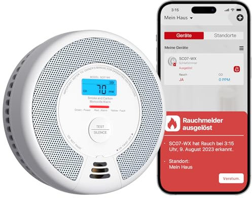 X-Sense Detector Inteligente de Humo y Monóxido de Carbono Wi-Fi con Batería Reemplazable, Compatible con la App X-Sense Home Security, SC07-WX, 1 Unidad
