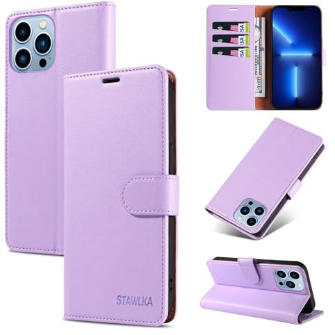 STAWLKA Case for iPhone 13 Pro Max, Premium PU Leather Flip Magnetic Buckle Wallet Case Kickstand Blocking RFID Shockproof Protective Phone Cover for iPhone 13 Pro Max - Purple