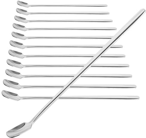 com-four® 12x Löffelset Edelstahl-Löffel mit langem Griff für Cocktails, Tee, Kaffee, Milchshake, Matcha, Kaltgetränk, Desserts - Kaffeelöffel (12 Stück - Rühr Löffel 17cm)