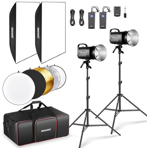 NEEWER 600Ws Studio Monoluce Kit Luce Flash: 2PZ Luci Stroboscopiche S101-300W 5600K,Lampada Pilota150W/Attacco Bowens/Softbox/Supporti/Riflettore/RT-16 Trigger/Borsa per Fotografia Ritratto Prodotto