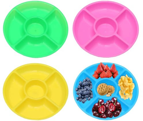 Zfseyuh Plateau Aperitif Compartiment,4 Pièces Assiette Fruits Plateau Collation Plateau à Collation en Plastique Réutilisable 5 Compartiment pour Desserts aux Fruits,Légumes et Fruits Secs