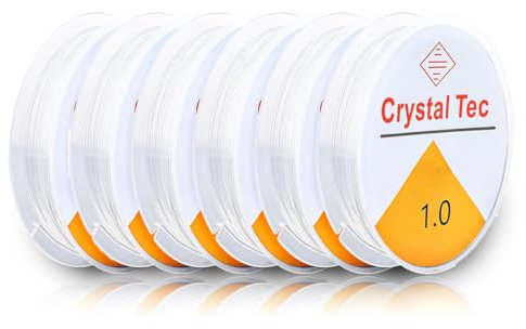 VBKITW 6 Rotoli Filo Elastico per Braccialetti, Filo Elastico Trasparente Filo Nylon Cordino con Forbici Filo di Acciaio Gancio ago Perlato per Perline Collane (0.4mm+0.5mm+0.6mm+0.7mm+0.8mm+1.0mm)