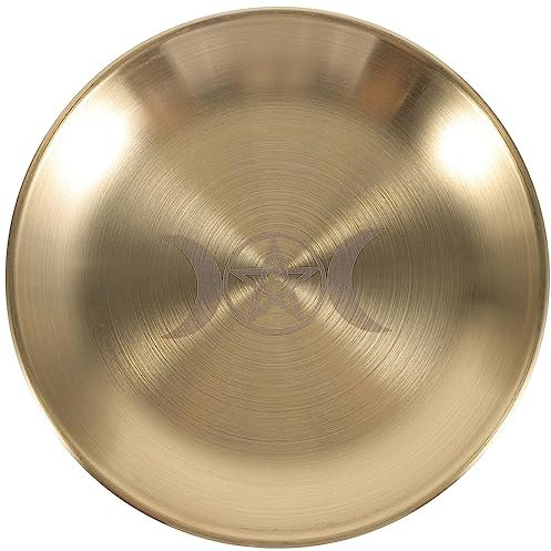 DEARMAMY Pentagramm-Altar Ritualteller Schale: Metall-Schmucktablett Obst-Snack-Teller Brennender Kerzenhalter Flache Räucherstäbchen-Opferschale Für Hexerei Wicca-Tarot-Zubehör B