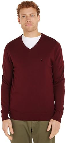 Tommy Hilfiger Essential Cotton V Neck Mw0Mw14745, Maglione Pullover, Uomo, Viola (Deep Rouge), S