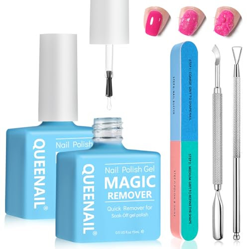 2 Stück Nagellackentferner 15 ml,Gel Nail Polish Remover,Gelnägel Entferner Mit 2 Werkzeug zum Entfernen von Rüstungen,1 Doppelseitiges Nagelfeile,Abziehen In 3-5 Minuten.