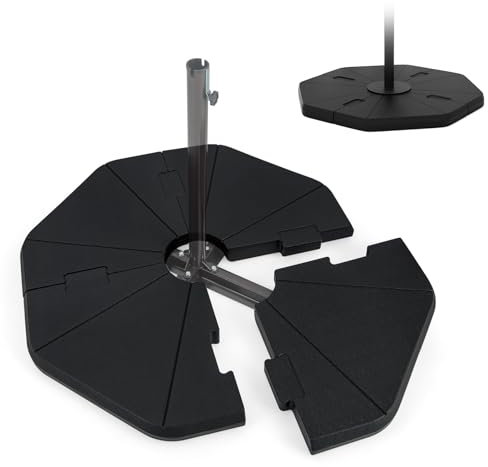 COSTWAY 4 Pieces Parasol Base, 94kg Heavy Duty Offset Cantilever Stand with Easy-fill Spout, Water or Sand Fillable Hexagonal Umbrella Base Holder for Garden Yard Poolside