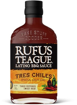 Rufus Teague Sauce Tres Chiles 396g – Sauce BBQ fumée aux 3 piments – Pour burgers, ribs & tacos – Idée cadeau BBQ Tex-Mex, homme & grillade