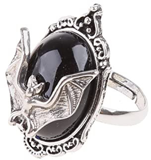 LOOMIKKE Fledermaus-Schmuck-Set, Gothic-Stil, für Vampir, Fledermaus-Ringe für Damen und Herren, silberfarbene Fledermaus-Ohrringe, Halloween, Diamant-Halskette, Schmuck, as pics show, Metall, Kein