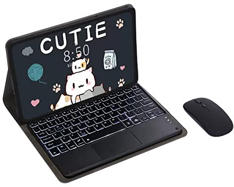 Bueuwe Tastatur Hülle für Honor Pad X9 11,5 Zoll 2023, 7-Farbige Hintergrundbeleuchtung, Abnehmbare Bluetooth-Tastatur Mit Touchpad, Bluetooth-Maus,Schwarz