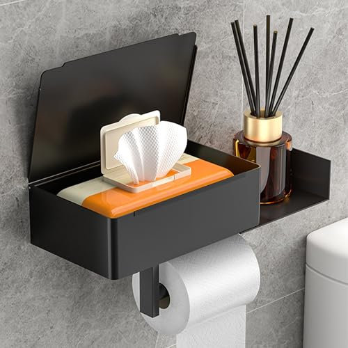 Toilettenpapierhalter Edelstahl, Rollenhalter Selbstklebend Oder Bohren, WC Klopapierhalter für Toilette Badezimmer Küche (Schwarz, Stil B)