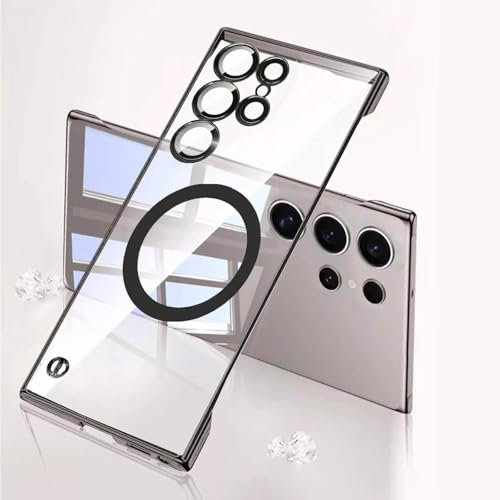 FAOMSEBS Cover per Samsung S23 Ultra Senza Bordo Trasparente, Compatibile con MagSafe [Protettore per Lenti Fotocamera] (Sensazione di Metallo Nudo) Custodia Sottile Cover per Samsung Galaxy S23 Ultra