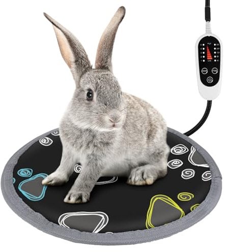 Pet Heating Pad with 5 Level Timer and Temperature,Waterproof Cat Warming Pad with Durable Anti-Bite Tube Indoor for Puppies Dogs Cats (Black Round, 12)