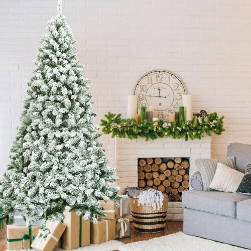 RELAX4LIFE Albero di Natale Innevato 135/180/225 cm, Albero di Natale con 400/928/1346 Rami Folti, Sistema Pieghevole, Decorazione Natalizia (225 cm)