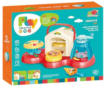iZEL Kids Play Dough Set - DIY Pizza Maker Clay Kit - Fun and Creative Pretend Play for Kids with Pizza Oven, Toppings Molds, and Accessories - Perfect for Imagination and Sensory Development