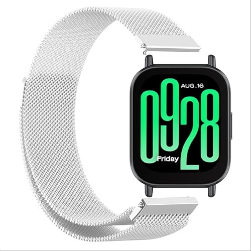 GIOPUEY Correas Compatible con Xiaomi Redmi Watch 5 Active/5 Lite, Pulsera Trenzada de Acero Inoxidable [magnético] Pulsera - Silver