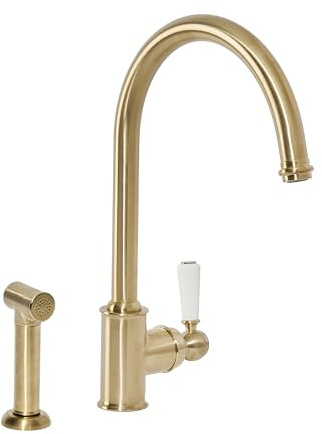 Milano Elizabeth Lever Handle Kitchen Sink Mixer Tap Swivel Spout Spray - Brass