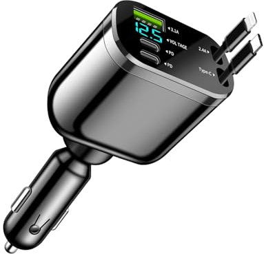 SNZ Caricatore Auto USB C 60W Retrattile, PD 3.0 Accessori Auto Interno, Adattatore accendisigari usb per auto,Gadget macchina fit iPhone 16 15 14 13 Pro Max Plus iPad Galaxy S25 S24 S23 Ultra