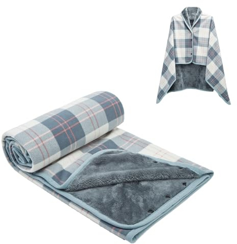 SIVENKE Poncho Mujer Invierno 2 en 1, Manta Bufanda con Botones a Presión – Forro Polar Cálido y Suave, Capa Térmica Versátil para Casa, Oficina, Camping – Chal de Cuadros Ideal para Regalo