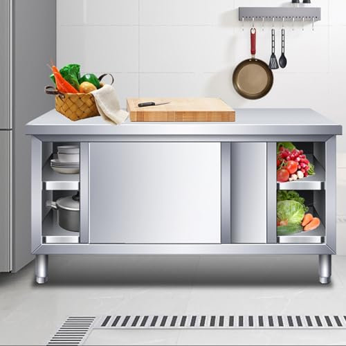 Arbeitsschrank mit Schiebetüren, Gastro Schrank Schiebetürenschrank Edelstahl, Edelstahl Arbeitstisch Arbeitsplatte, für Gastro Küche Werkstatt Garten Keller(80 * 50 * 80cm/31.5 * 19.7 * 31.5in)