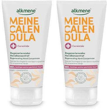 alkmene 2x Regenerierendes Handkonzentrat mit Calendula für strapazierte Hände 75 ml - Handcreme für sehr trockene Hände & rissige Hände - vegane Hand Creme für Männer & Frauen - Handpflege