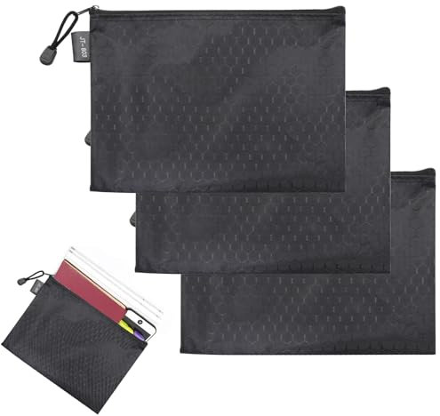 3 Stück Dokumententasche A5 Wasserdicht Oxford-stoff Geldtaschen Banktasche Schwarz 24 x 18cm Geldtasche Bankmappe mit Reißverschluss Dokumente Geldmappe Gross Brieftasche für Schule Business Haushalt