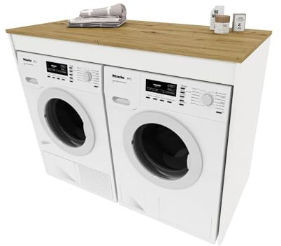 CraftPAK Waschmaschinenschrank geeignet für Waschmaschine & Wäschetrockner mit Staufach, Waschmaschinenschrank Überbauschrank Braun