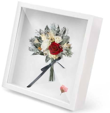 3D Bilderrahmen zum Befüllen, 22 x 22 cm Tiefer Bilderrahmen Holz, 3D Rahmen Tief 3cm, Rahmen Quadratisch, für Fotos Blumen Hochzeitsstrauß Erinnerungsstücke DIY Deko (Weiß)