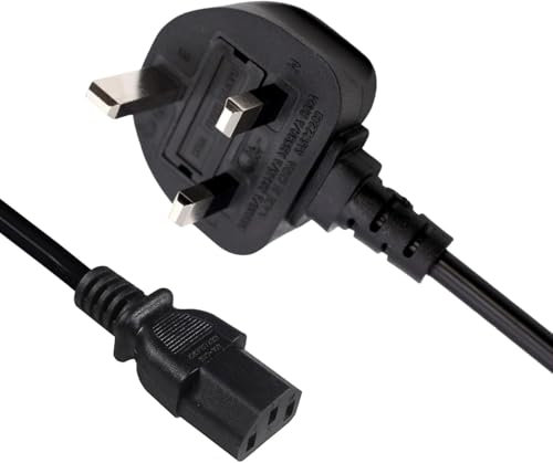 3 Pin Mains Power Lead 3 Prong Plug Cord Right Angle Kettle Cable Compatible with Samsung Toshiba LG Sony Panasonic Acer Asus Dell Compaq LCD Plasma TV and LED Monitor (C13 to UK 3 Pin Plug) 1m