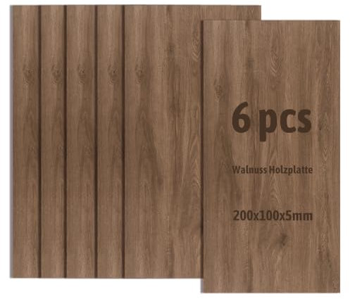 6 Stück Walnuss Holzplatte,Nicht-Sperrholzplatte,Unbehandeltes Bastelholz für Modellbau,Laserschneiden,Lasergravieren,Brandmalerei (200x100x5mm)