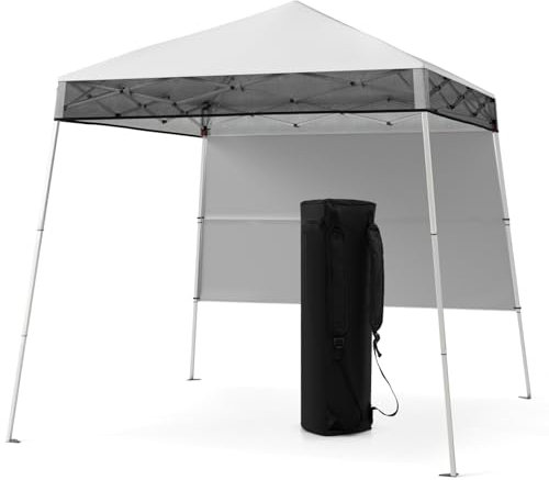 TANGZON Outdoor Pop up Gazebo, 2.1 x 2.1M Camping Sunshade Canopy with 3 Adjustable Heights, Sidewall, Carry Bag & 4 Stakes, Waterproof Event Shelter Party Tent (White)
