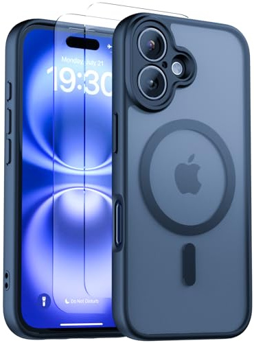 CLFZON für iPhone 16 Hülle (Kompatibel mit MagSafe) mit 2 Schutzfolie, (Vollständiger Kameraschutz) Kratzfest Transluzente Rückseite Magnetisch Handyhülle, Blau