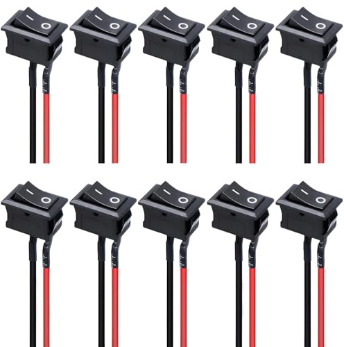 MejaRizon 10 Stück Kippschalter, Mini Boot Wippschalter, Solder SPST ON/Off, Toggle SPST Schalter 2 Pin Snap mit Linien KCD1-X-F für Auto Boot