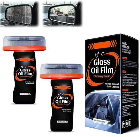 Glass Emulsion Cleaner, 2Pcs Hand-Held Q4 Glass Guard, Car Glass Oil Film Remover Brush, Cars Window Cleaner, Windscreen Cleaner, Glassses Emulsion for Windows Mirrors and All Glassses Surfaces