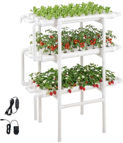 VEVOR Hydroponics Growing System Kit, 3-Tier 108 Sites UPVC Pipe Hydroponic Grow Kit with Timed Irrigation, Sun & Light Blocking Pipes, Indoor Home Garden Vegetable Planting Grow Kits for Fruit Herb