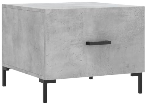 PUGYNBK Couchtisch Betongrau 50x50x40 cm Holzwerkstoff mit Schublade und Eisenbeinen, Stabiler Beistelltisch für Wohnzimmer, viel Stauraum für Snacks und Deko