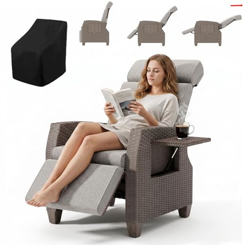 YOIZO Relaxliege Rattansessel Gartensessel mit Liegefunktion, Verstellbar Rückenlehne, Relaxsessel mit Liegefunktion, Sonnenliege in Rattan mit Staubschutz, für Drinnen, Balkon, Garten, Innenhof (A)
