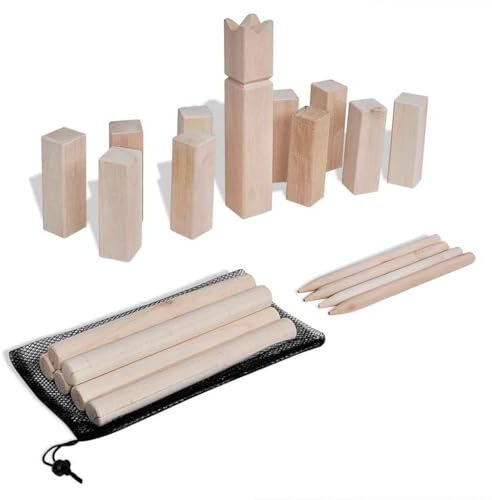 Kaloriko Kubb - Juego de mesa de madera de pino macizo con 21 piezas para juegos familiares y en equipo, ideal para juegos de jardín, juegos al aire libre y juego de habilidad en camping, fiestas