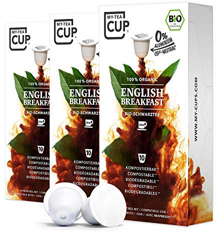 My Tea Cup - TEEKAPSELN ENGLISH BREAKFAST 3 x 10 I BIO-SCHWARZTEE I 30 Kapseln für Nespresso®³-Kapselmaschinen I 100% industriell kompostierbar & nachhaltig– 0% Aluminium…