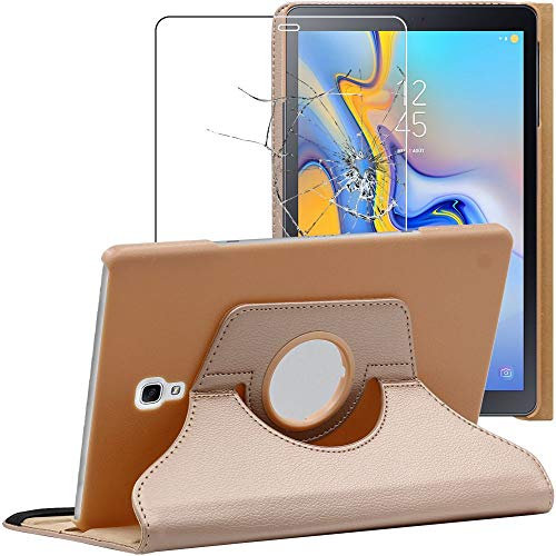 ebestStar - Cover per Samsung Galaxy Tab A 10.5 (2018) T590 T595, Custodia Protezione Rotazione 360, Pelle PU, Dorato + Vetro Temperato
