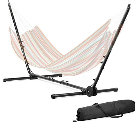 Todeco Soporte de Suelo para Hamaca Con Ruedas y Bolsa de transporte, Accesorios: Hamaca no incluida, Tamaño: 296-380 x 107-132 x 100 cm