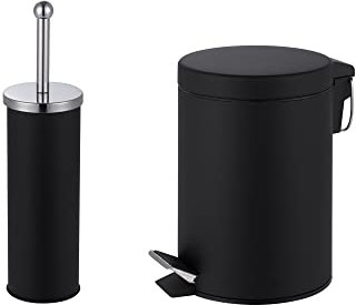 iTrend 3L Pedal Dustbin and Toilet Brush with Holder set - Bathroom Accessory - Powder Coated Steel Bin with lid - Toilet Brush with Stainless Steel Handle, Round Lid and Dense Bristles - Black