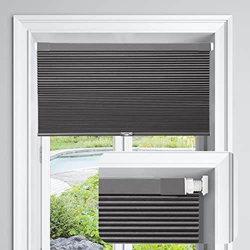 LazBlinds Schnurlose, zelluläre Jalousien, ohne Werkzeug, ohne Bohren, für Fenster, Größe 83,8 cm B x 162,6 cm H, Mitternachtsschwarz