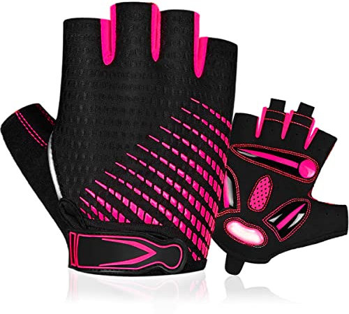 BTNEEU Fingerlose Fahrradhandschuhe mit Gel Halbfinger Radsport Handschuhe für Damen und Herren, Atmungsaktiv Rutschfestes Rennrad Handschuhe Männer für Mountainbike Training Fitness Sport (Rosa, L)