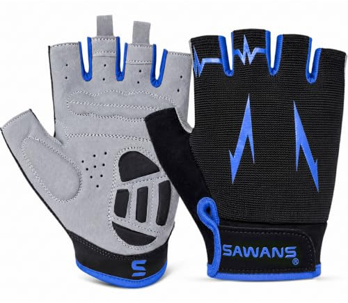 Cycling Gloves Half Finger Mountain Road Bike Cycle Gloves Anti Slip Shock Absorbing Padded Breathable MTB Bicycle Biking Gloves Sports Men Women (Blue, M)