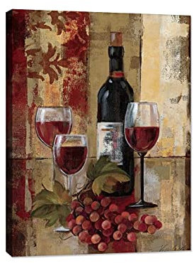 ZHONGYUTONG Wein mit Traube Leinwand Kunstdruck Obst & Käse auf Tisch Wanddekoration mit Rahmen Abstrakte Malerei Bild für Küche Esszimmer Dekoration (40x60cm)