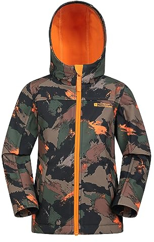 Mountain Warehouse Exodus Kids Softshell Jacket - Breathable, Wind & Water Resistant, Fleece Lined Coat for Boys & Girls - For Autumn, Winter, Hiking & Outdoors Dark Khaki Kids Size 3-4 Years