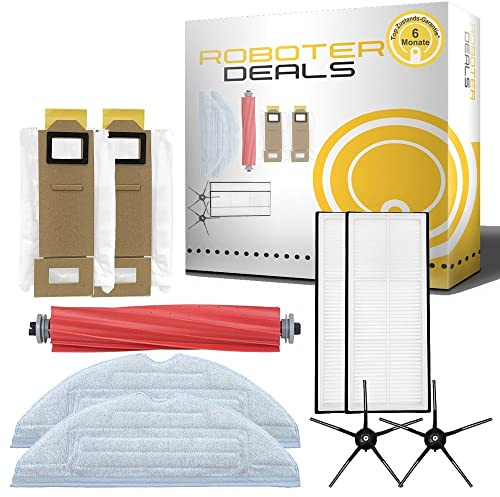 Zubehör Set, Ersatzteile für Roborock S7 MaxV Plus (2X Beutel für die Absaugstation, 2X Filter, 2X Wisch-Pad, 2X Seitenbürsten 5arm schwarz, 1x Hauptbürste)