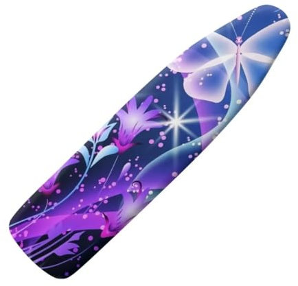 Jeiento Bügelbrettbezug mit violettem Schmetterling, schmutzabweisend, florale Blumen, wärmereflektierend, mit elastischem Rand, 15 x 54 cm, Polyester-Bügelbezüge