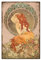 GLOBLELAND „Mucha“ Langen Haaren Jugendstil-Schönheit Vintage Metall Blechschild „Umgeben von Blumen“ Blechschild „Mädchen“ Retro-Wanddekoration 12x8 Zoll